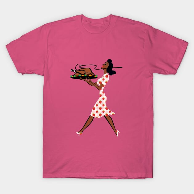 thanksgiving 1950s black housewife T-Shirt by gossiprag